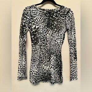 NWT Express Black and White Leopard Print Sheer Bodycon Top Small